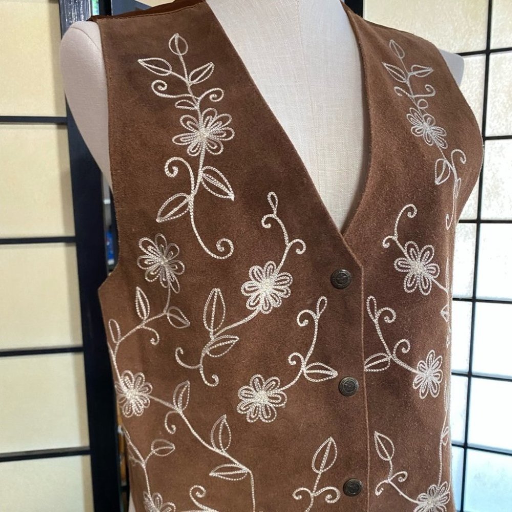 Vintage Agapo Embroidered Leather Vest - Picture 2 of 8